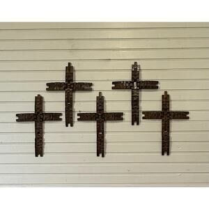 Set of 5 Interwoven Wooden Wall Crosses 1970s Decor